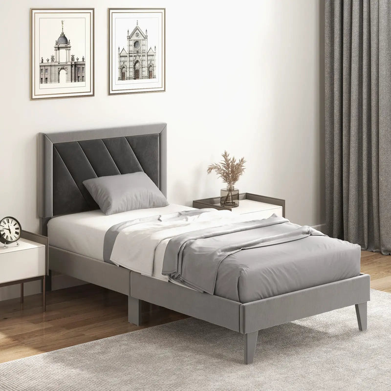 Twin/Full/Queen Platform Bed with High Headboard and Wooden Slats by DirectDeals
