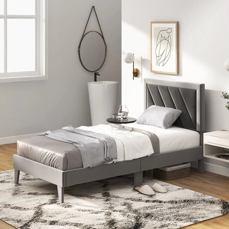 Twin/Full/Queen Platform Bed with High Headboard and Wooden Slats by DirectDeals
