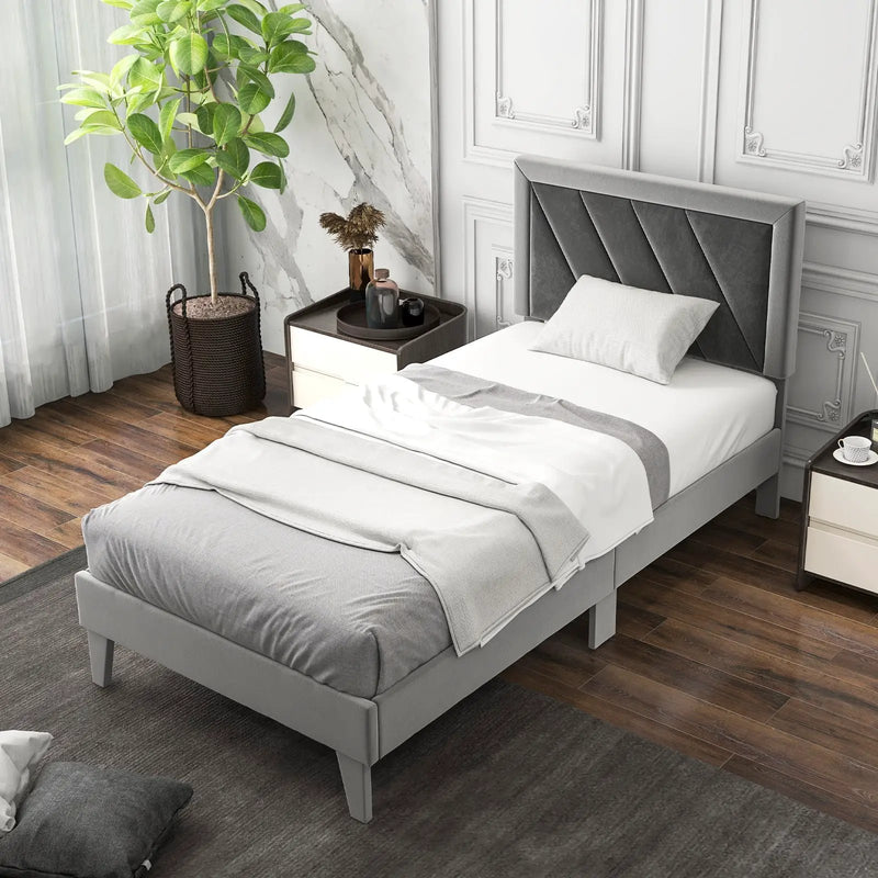 Twin/Full/Queen Platform Bed with High Headboard and Wooden Slats by DirectDeals