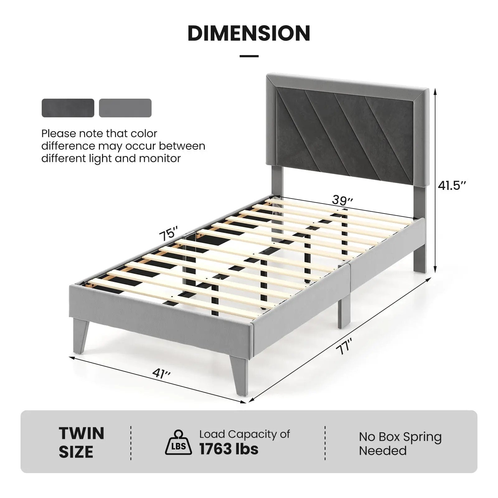 Twin/Full/Queen Platform Bed with High Headboard and Wooden Slats by DirectDeals