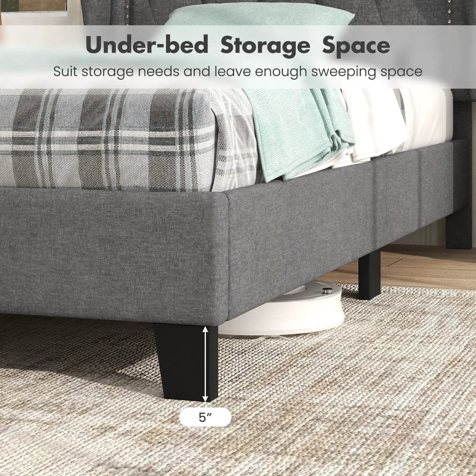 Twin Size Bed Frame with Button Tufted Wingback Headboard and Storage Space-Gray by DirectDeals