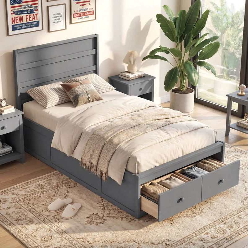 Twin Size Bed Frame with Storage Drawers and Headboard by DirectDeals