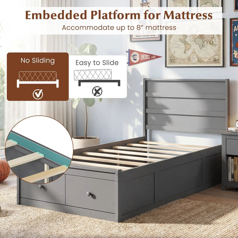 Twin Size Bed Frame with Storage Drawers and Headboard by DirectDeals