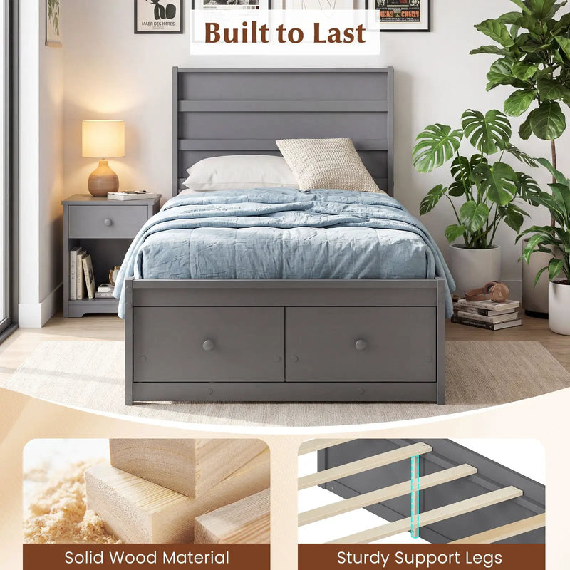 Twin Size Bed Frame with Storage Drawers and Headboard by DirectDeals
