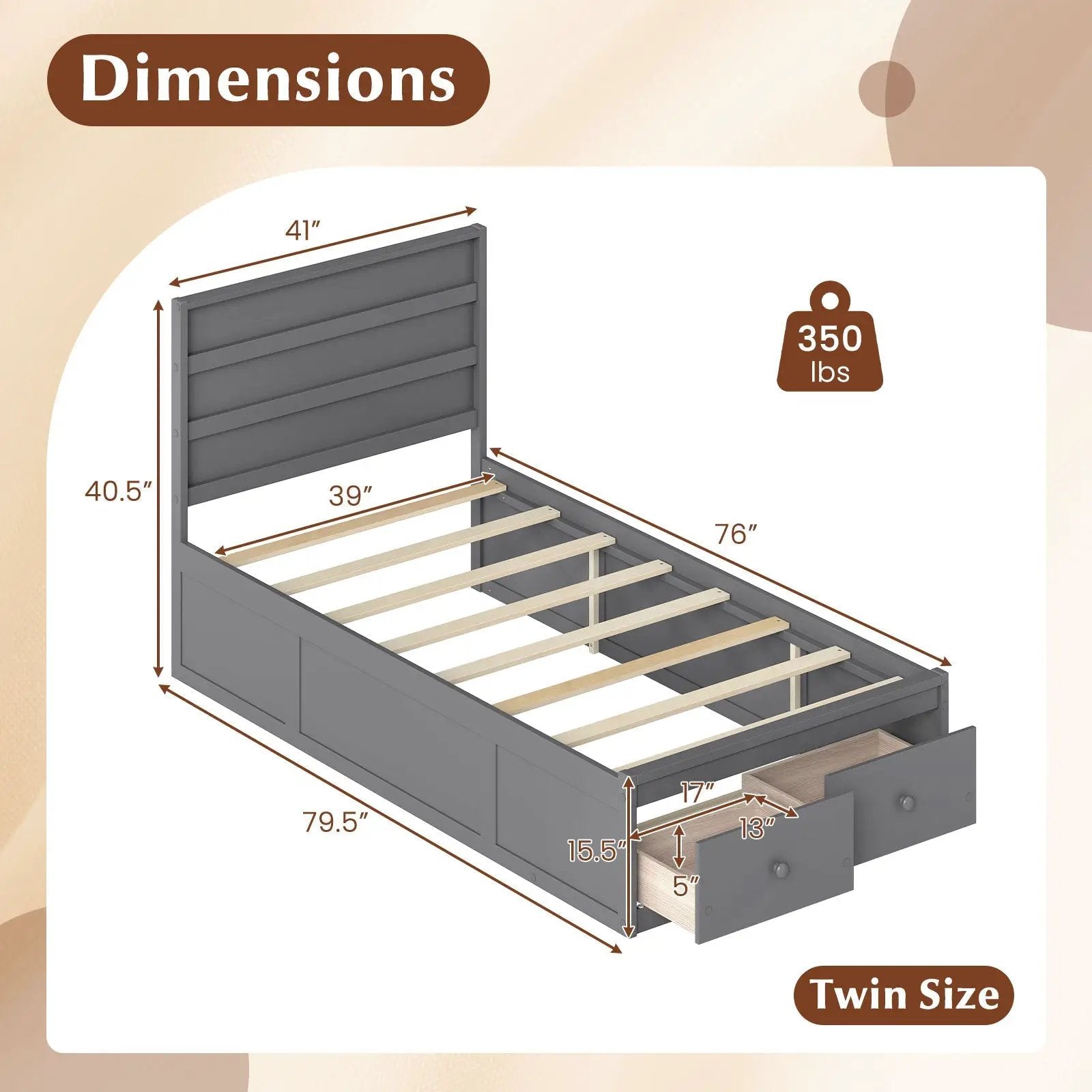 Twin Size Bed Frame with Storage Drawers and Headboard by DirectDeals