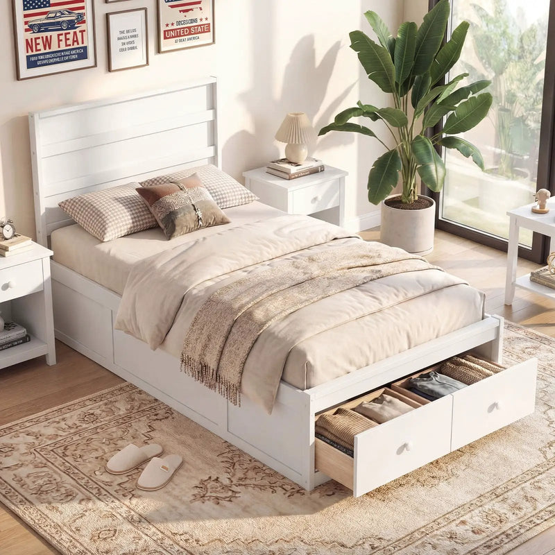 Twin Size Bed Frame with Storage Drawers and Headboard by DirectDeals