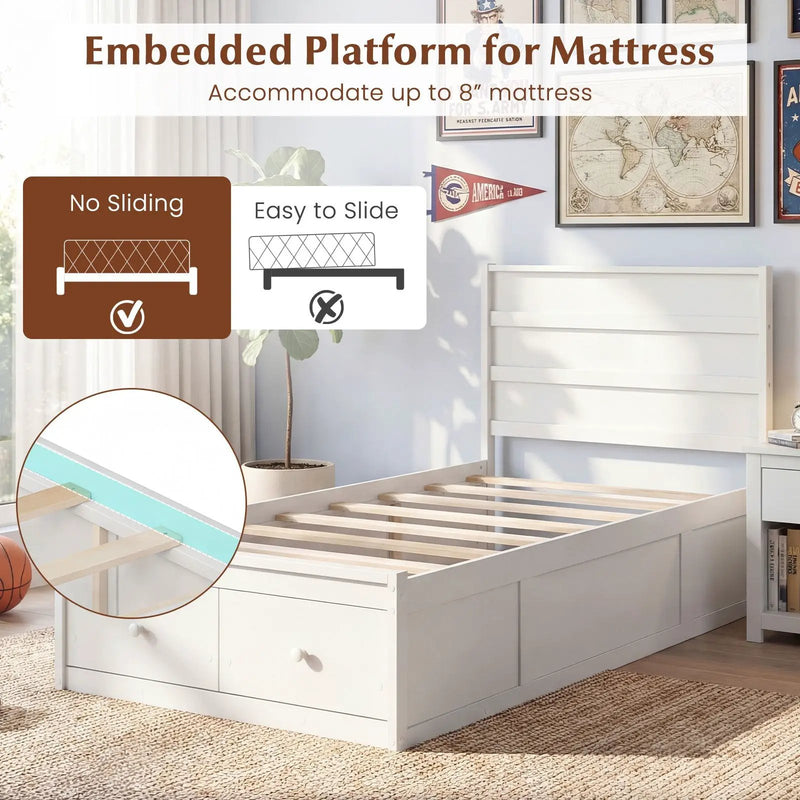 Twin Size Bed Frame with Storage Drawers and Headboard by DirectDeals