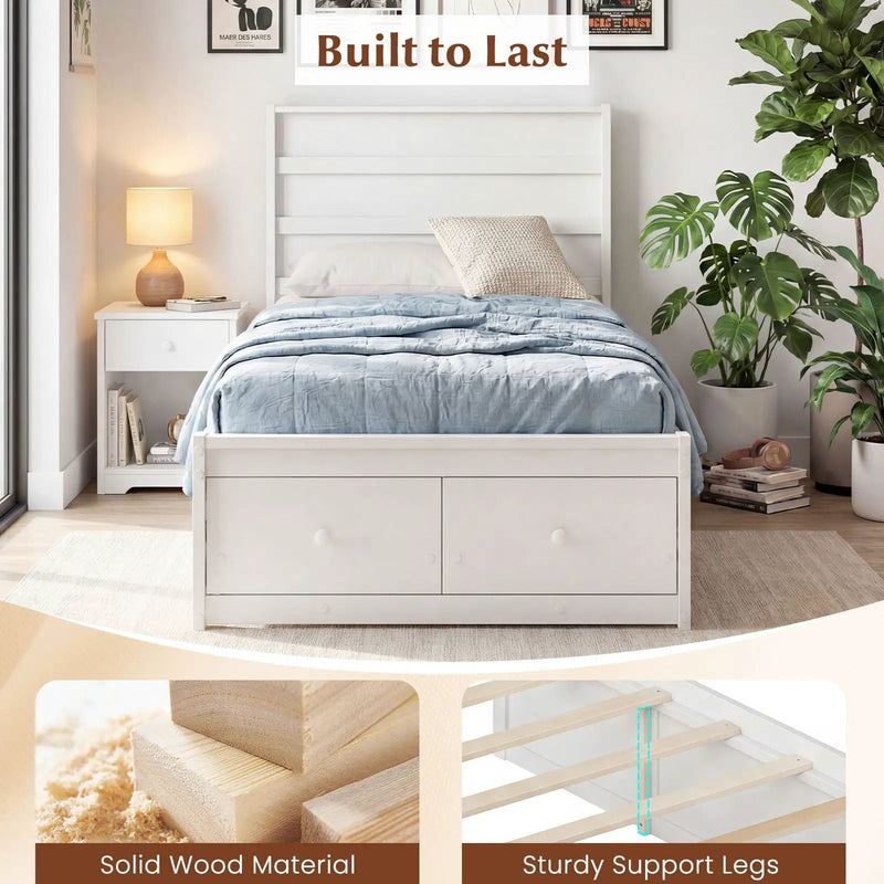 Twin Size Bed Frame with Storage Drawers and Headboard by DirectDeals