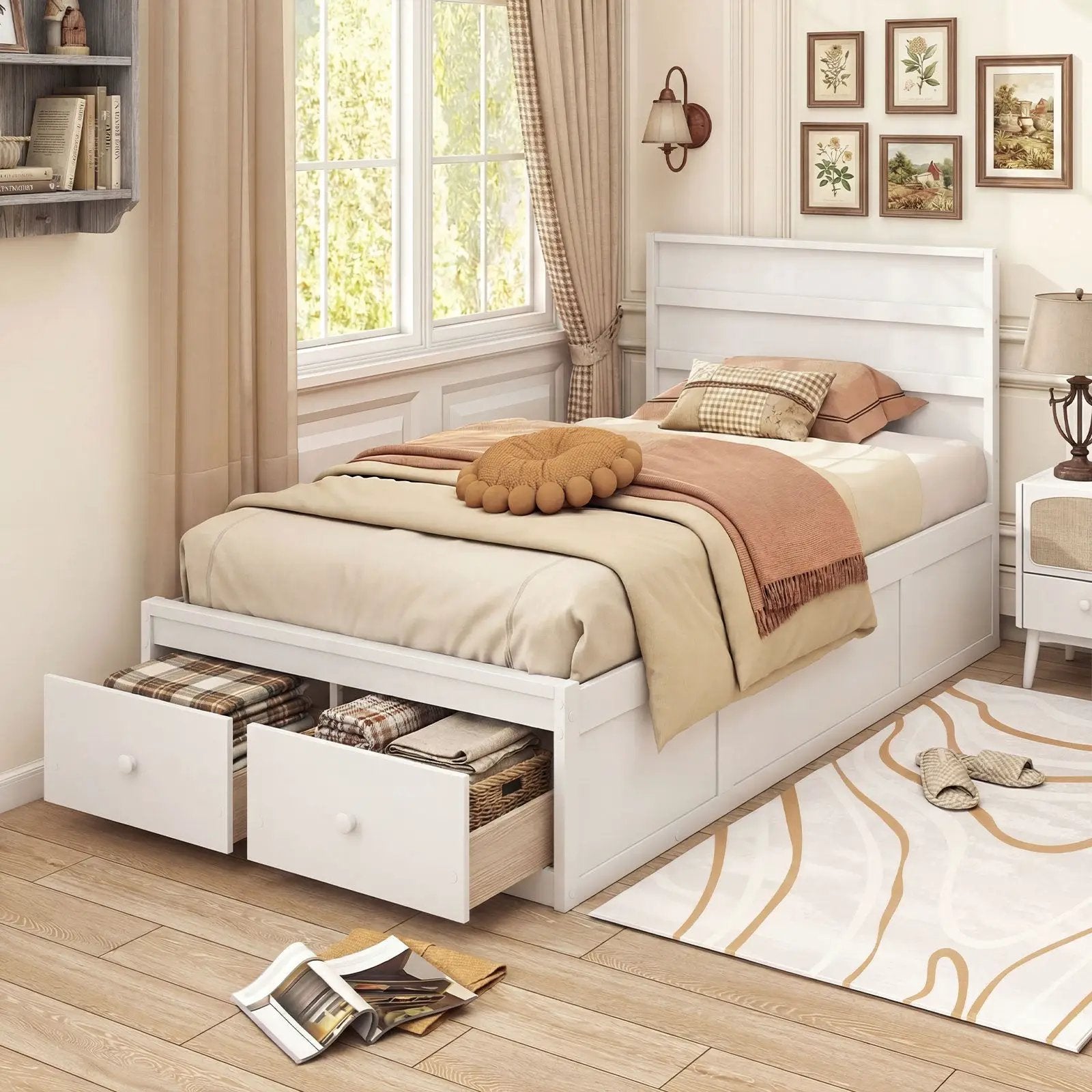Twin Size Bed Frame with Storage Drawers and Headboard by DirectDeals