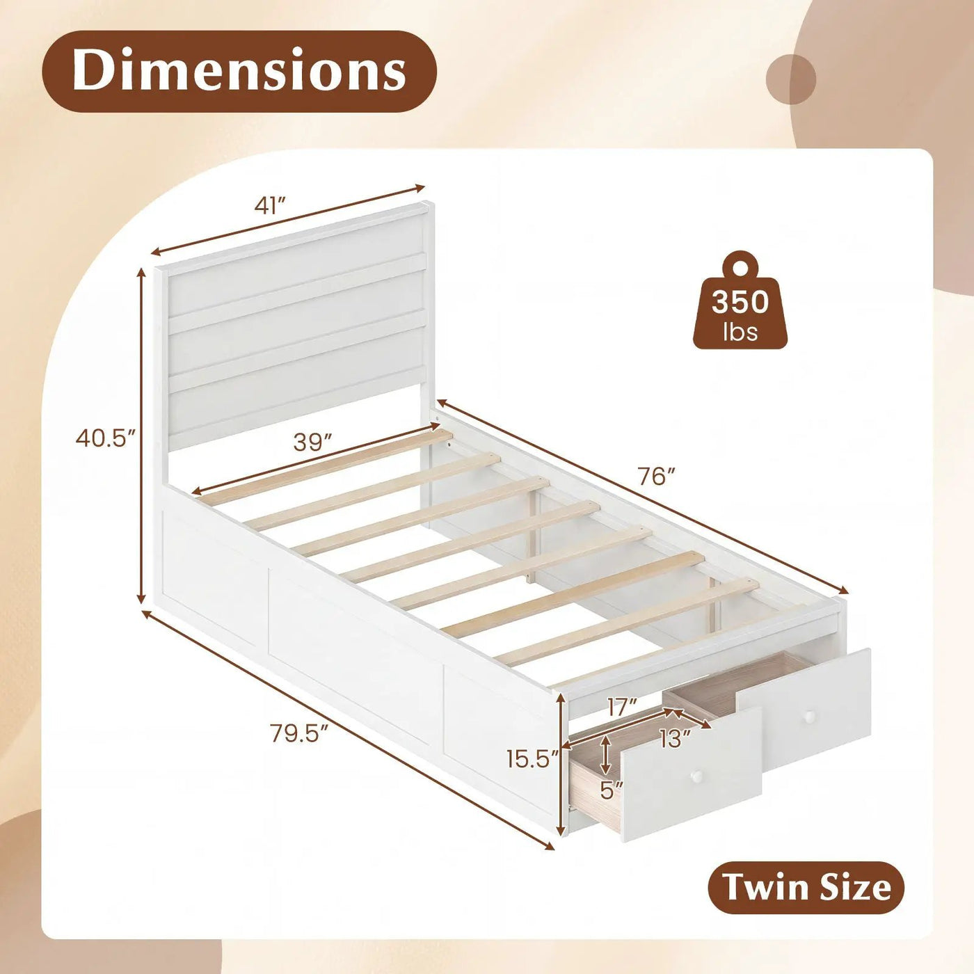 Twin Size Bed Frame with Storage Drawers and Headboard by DirectDeals