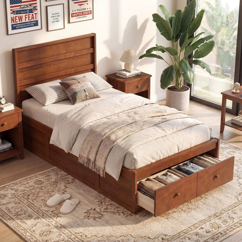 Twin Size Bed Frame with Storage Drawers and Headboard by DirectDeals
