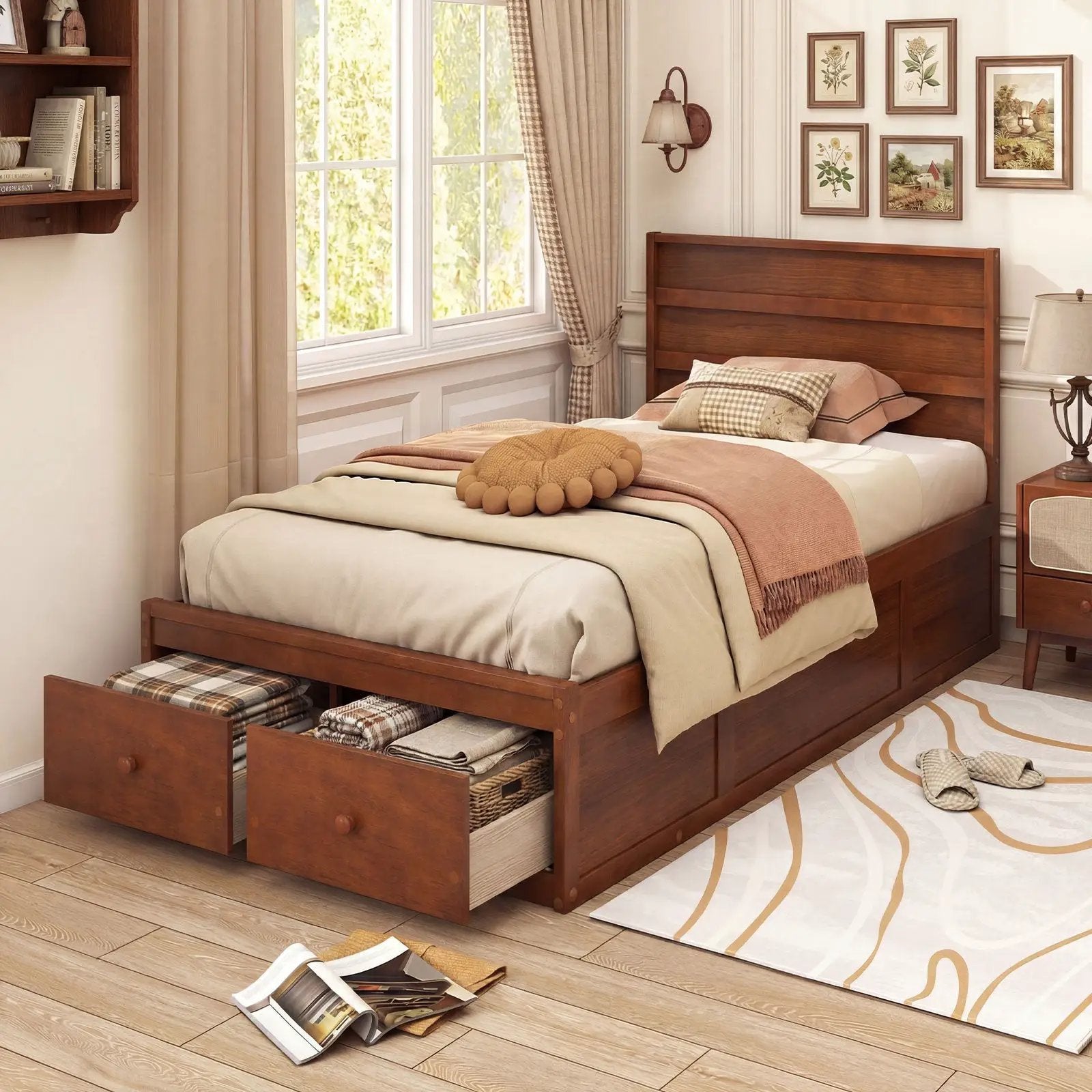 Twin Size Bed Frame with Storage Drawers and Headboard by DirectDeals