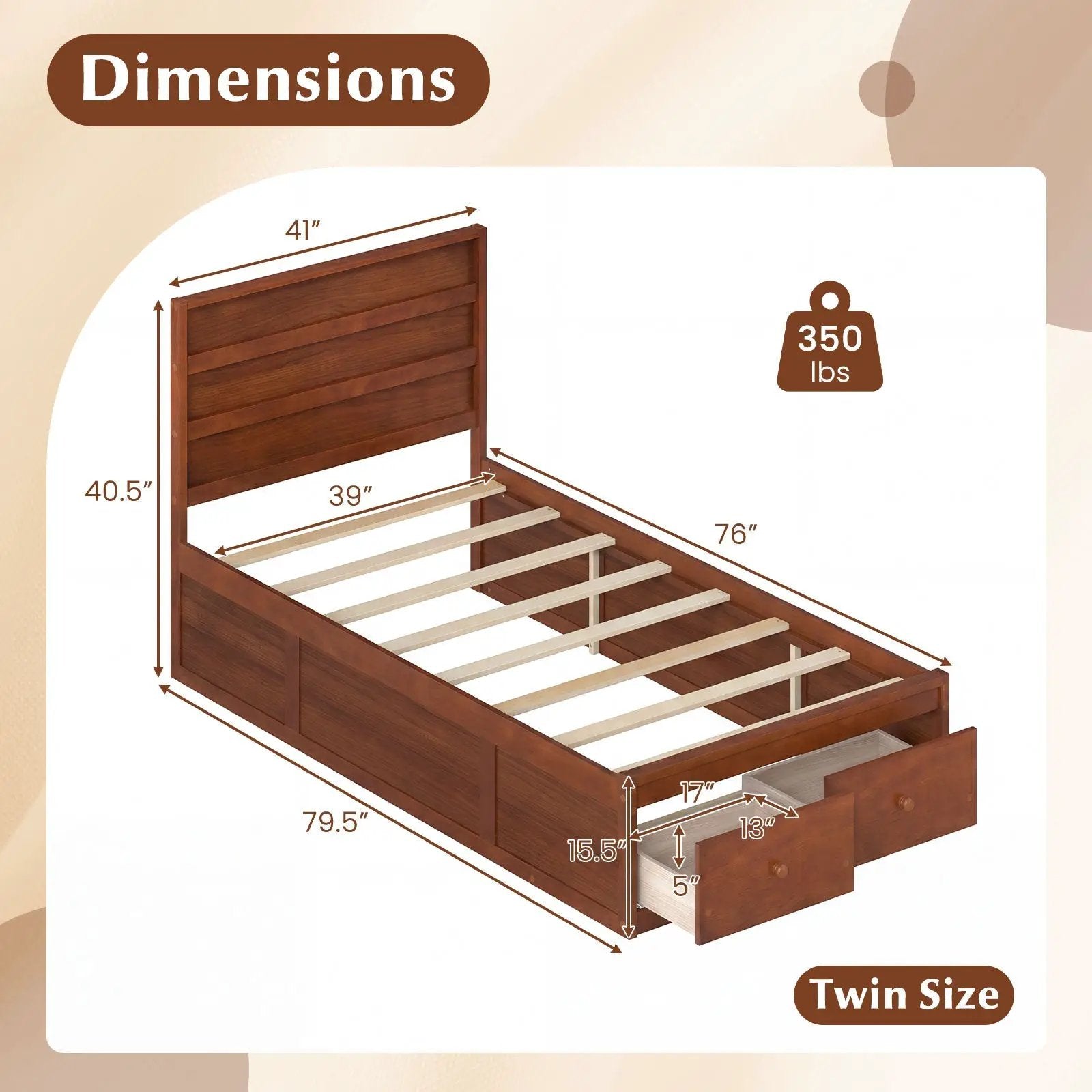 Twin Size Bed Frame with Storage Drawers and Headboard by DirectDeals