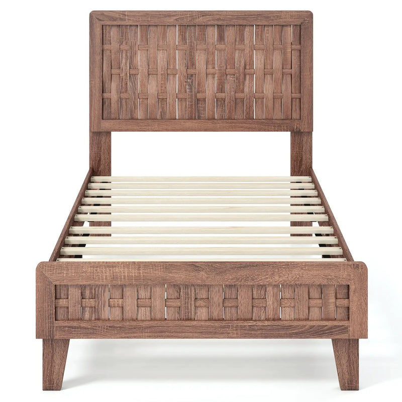 Twin Size Bed Frame Mid Century with Woven Accent Headboard by DirectDeals