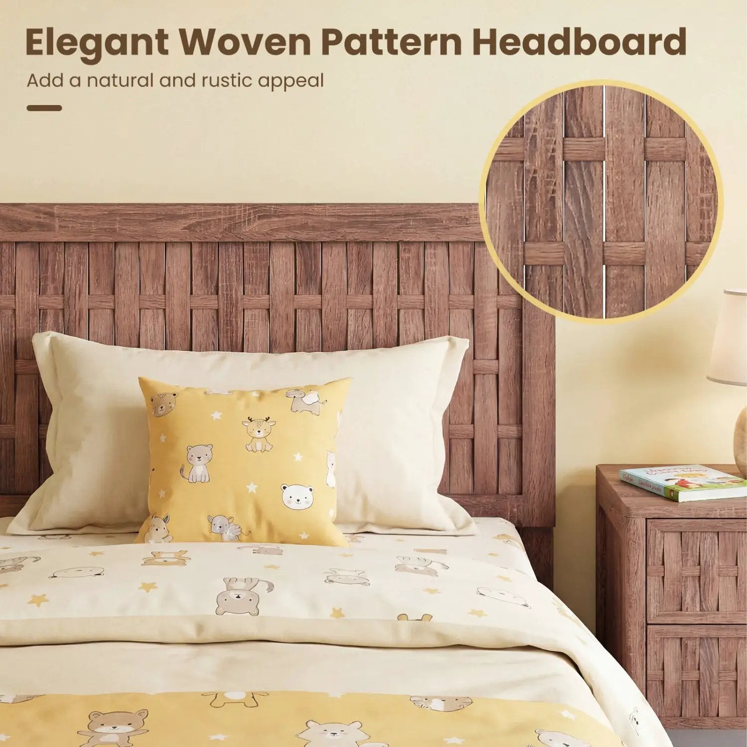 Twin Size Bed Frame Mid Century with Woven Accent Headboard by DirectDeals