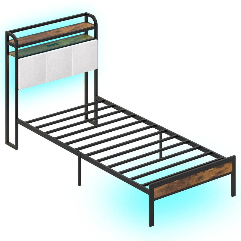 Twin/Full/Queen/King Size Bed Frame with LED Light and Charging Station by DirectDeals