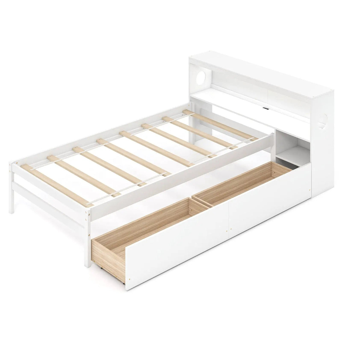Twin Size Bed Frame with LED Light and Bookcase Headboard by DirectDeals