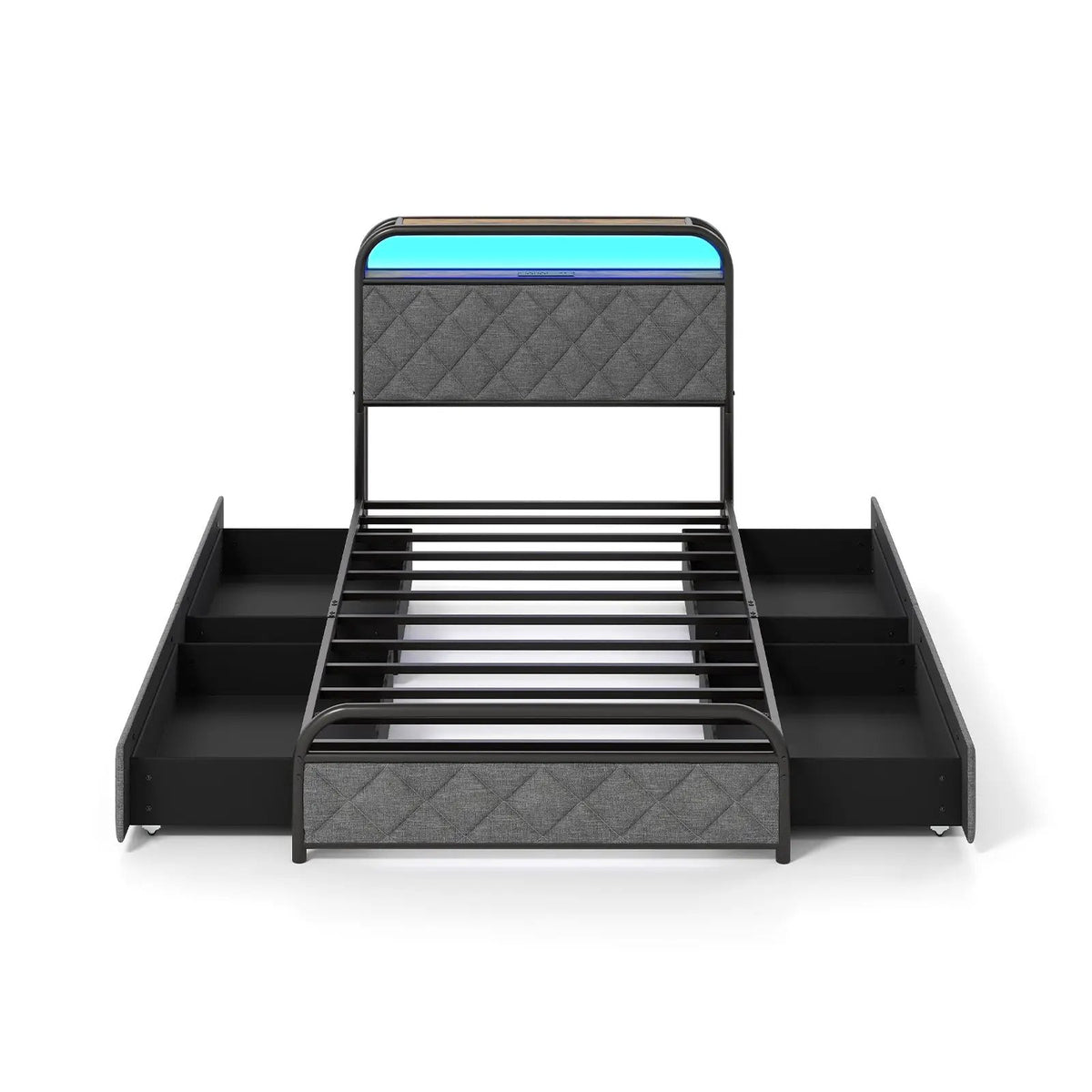 Twin/Full/Queen Size Bed Frame with LED Lights and Charging Station by DirectDeals
