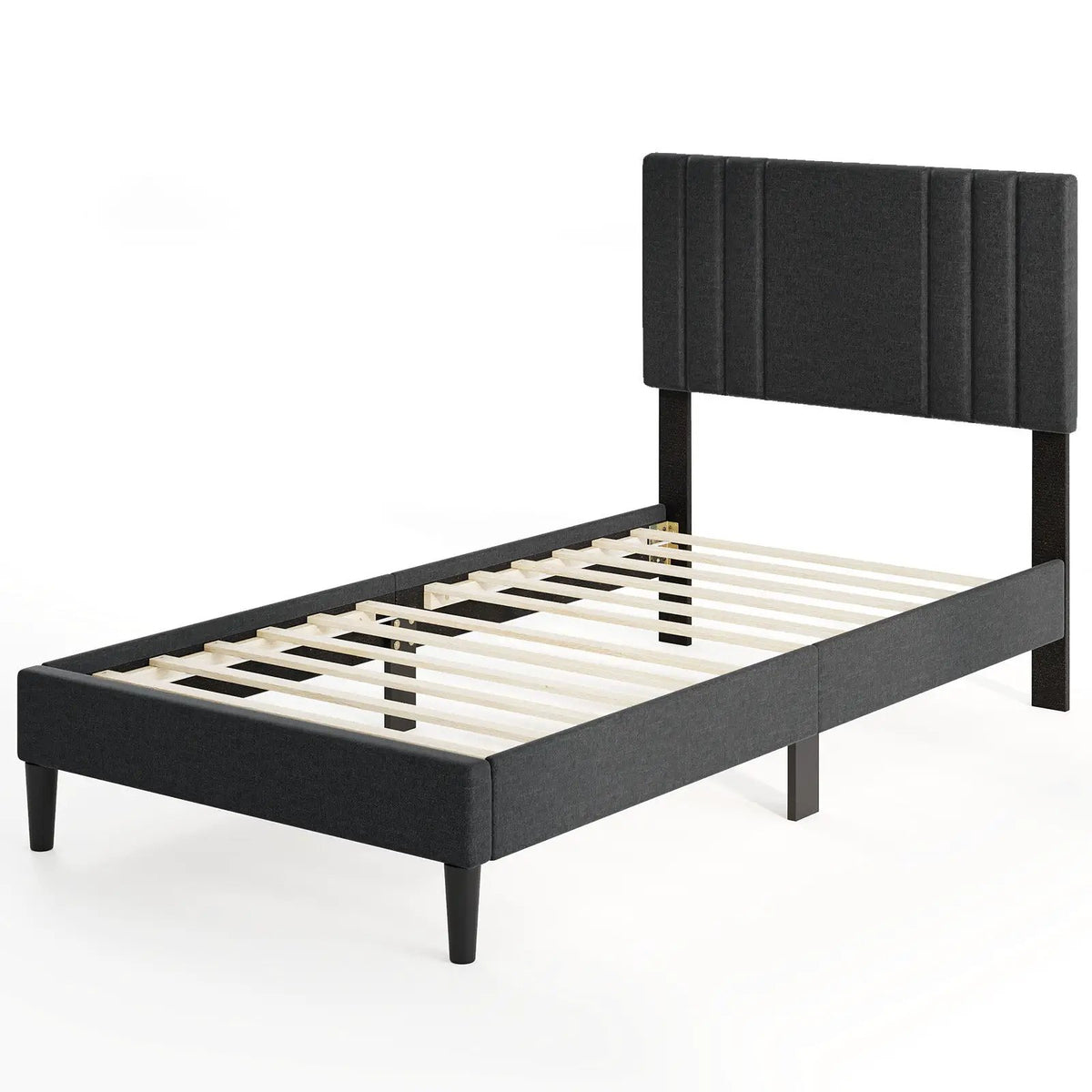 Full/Queen/Twin Size Bed Frame with Vertical Channel Tufted Headboard and Wooden Slats by DirectDeals