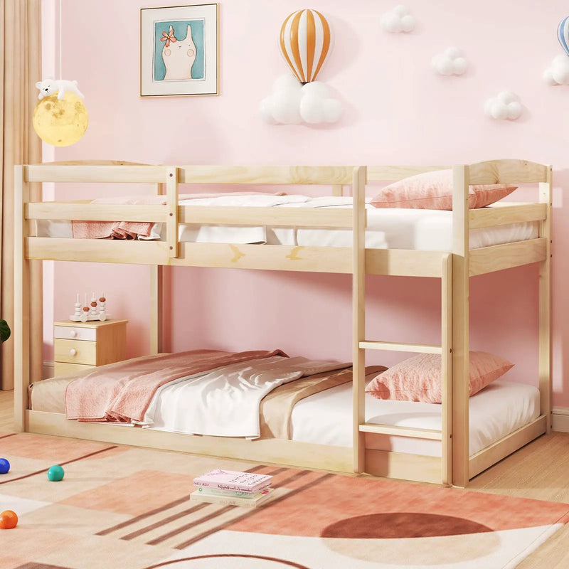 Twin Size Bunk Bed with High Guardrails and Integrated Ladder by DirectDeals