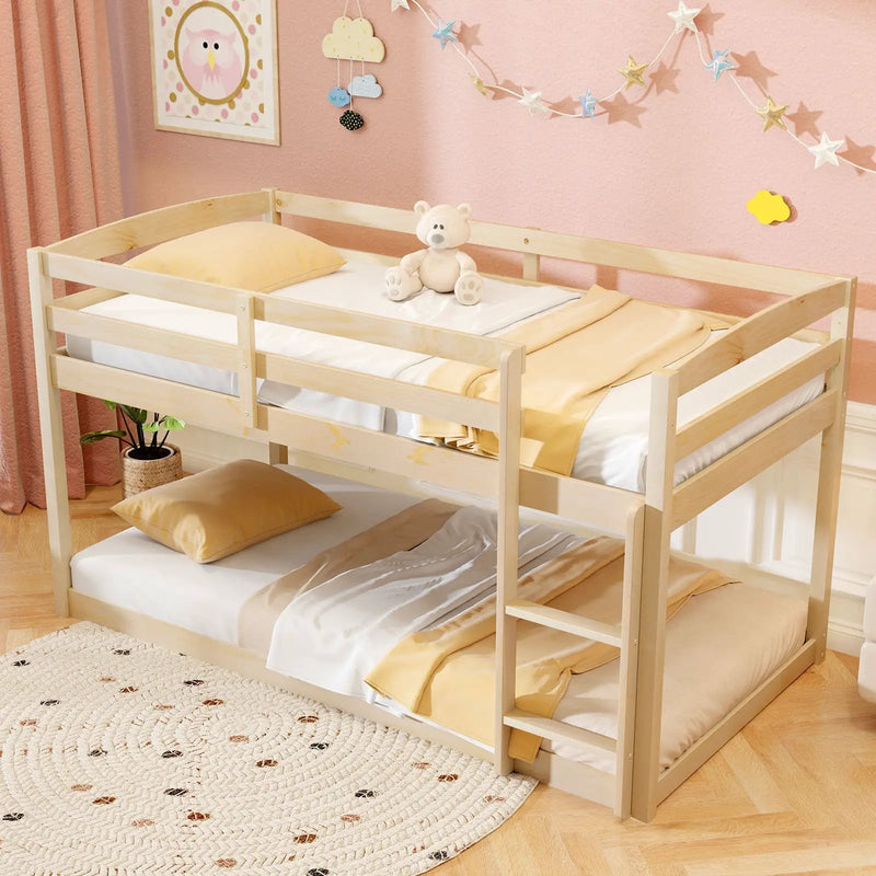 Twin Size Bunk Bed with High Guardrails and Integrated Ladder by DirectDeals