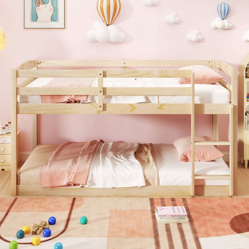 Twin Size Bunk Bed with High Guardrails and Integrated Ladder by DirectDeals
