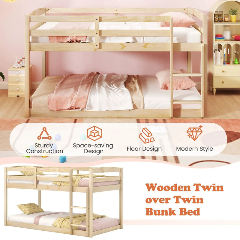 Twin Size Bunk Bed with High Guardrails and Integrated Ladder by DirectDeals