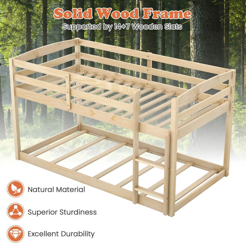 Twin Size Bunk Bed with High Guardrails and Integrated Ladder by DirectDeals