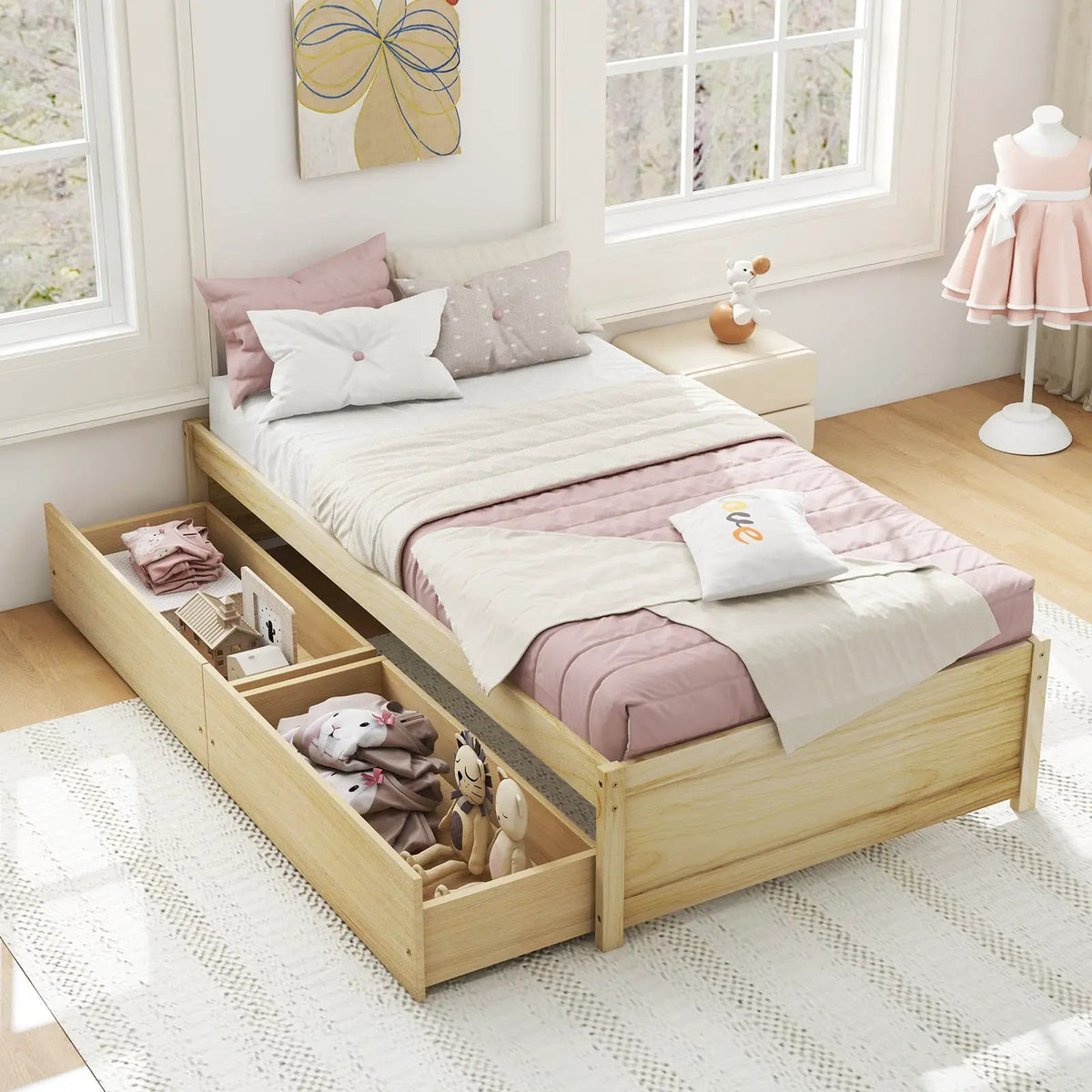 Twin Size Captain Bed with 2 Drawers and Slats Support by DirectDeals