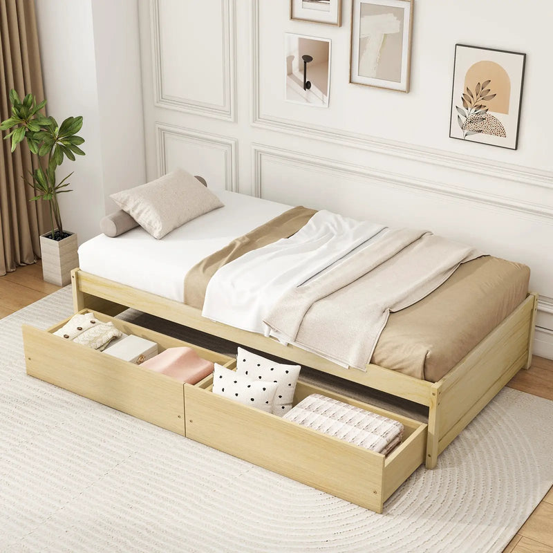 Twin Size Captain Bed with 2 Drawers and Slats Support by DirectDeals