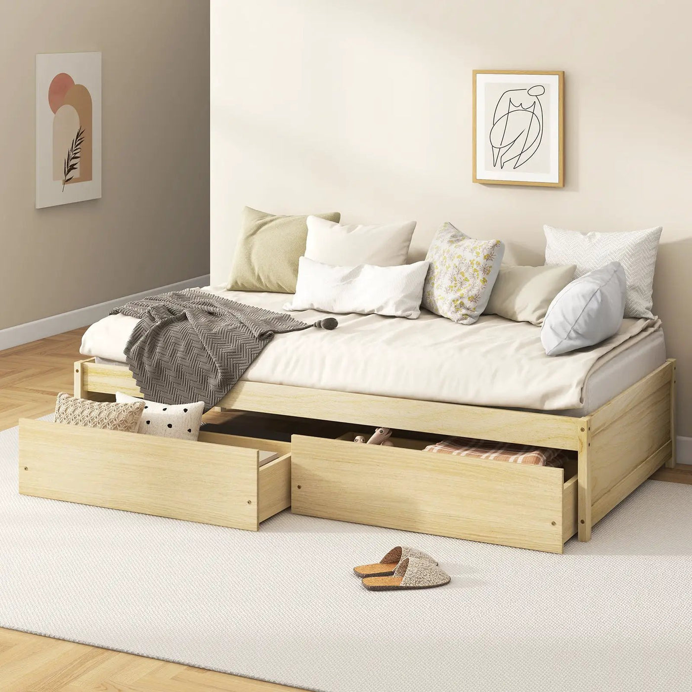 Twin Size Captain Bed with 2 Drawers and Slats Support by DirectDeals