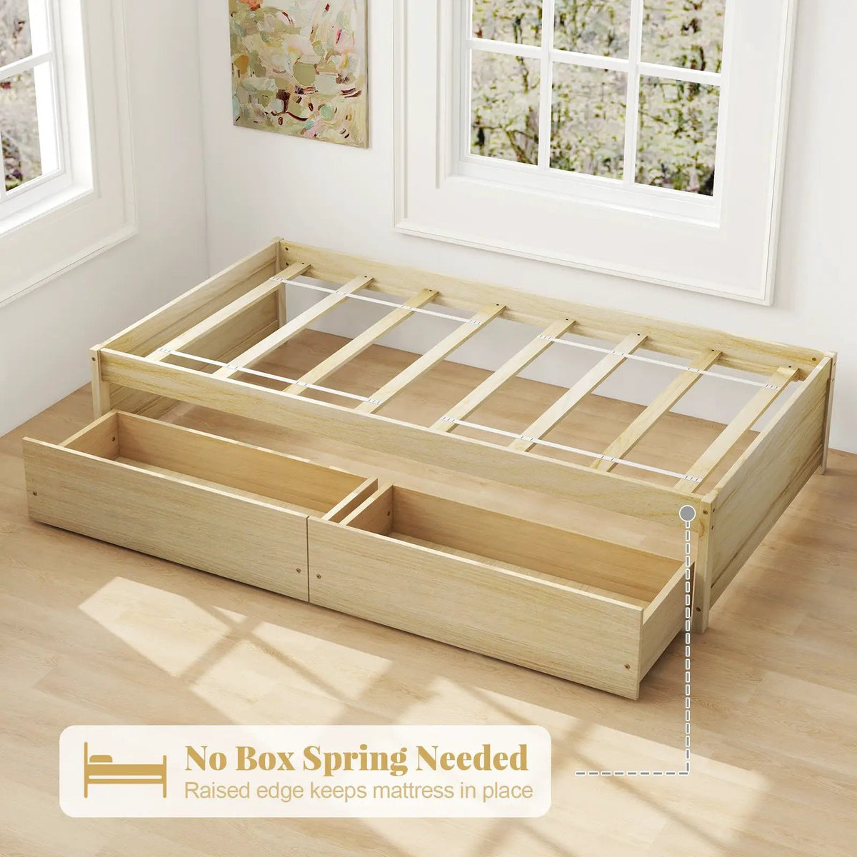 Twin Size Captain Bed with 2 Drawers and Slats Support by DirectDeals