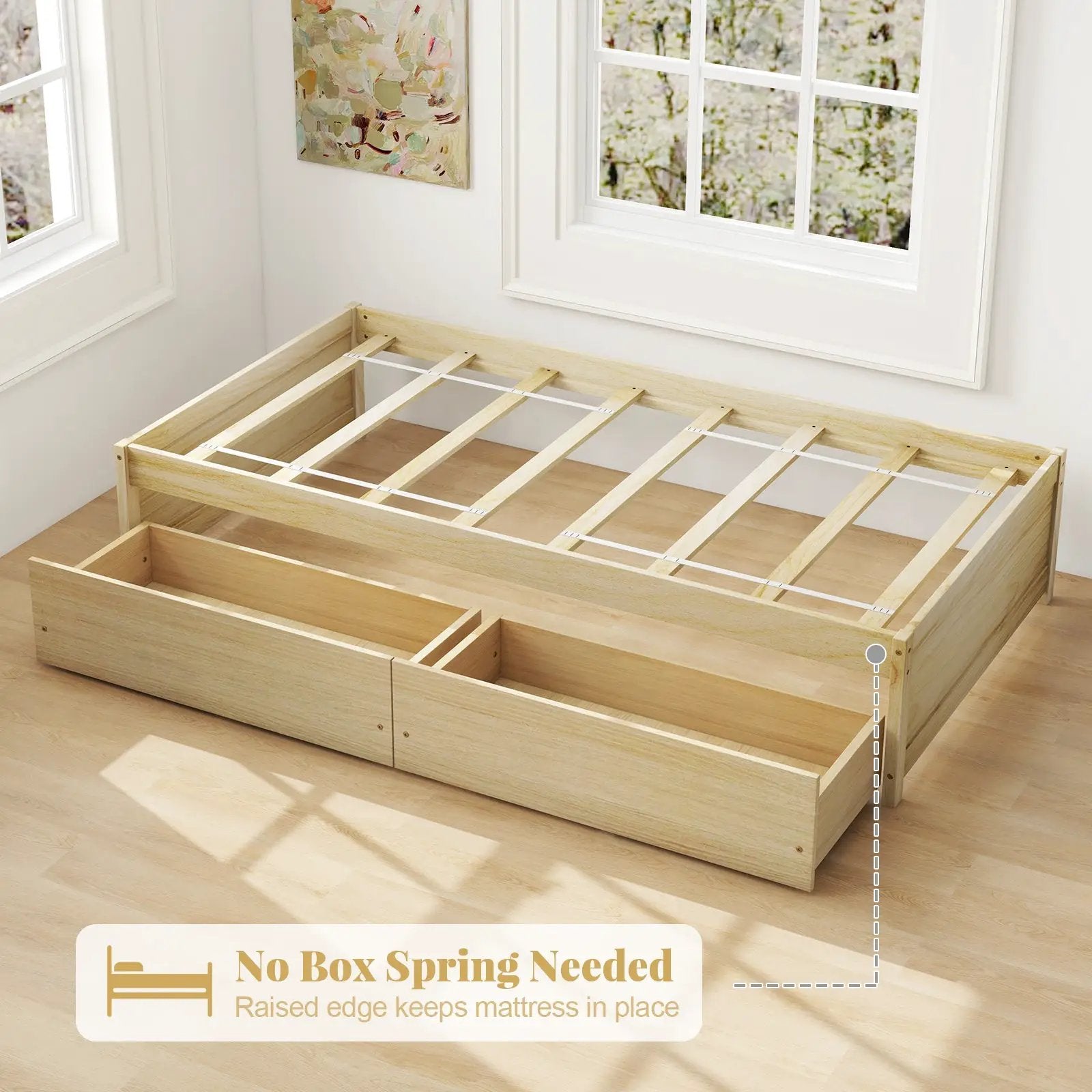 Twin Size Captain Bed with 2 Drawers and Slats Support by DirectDeals