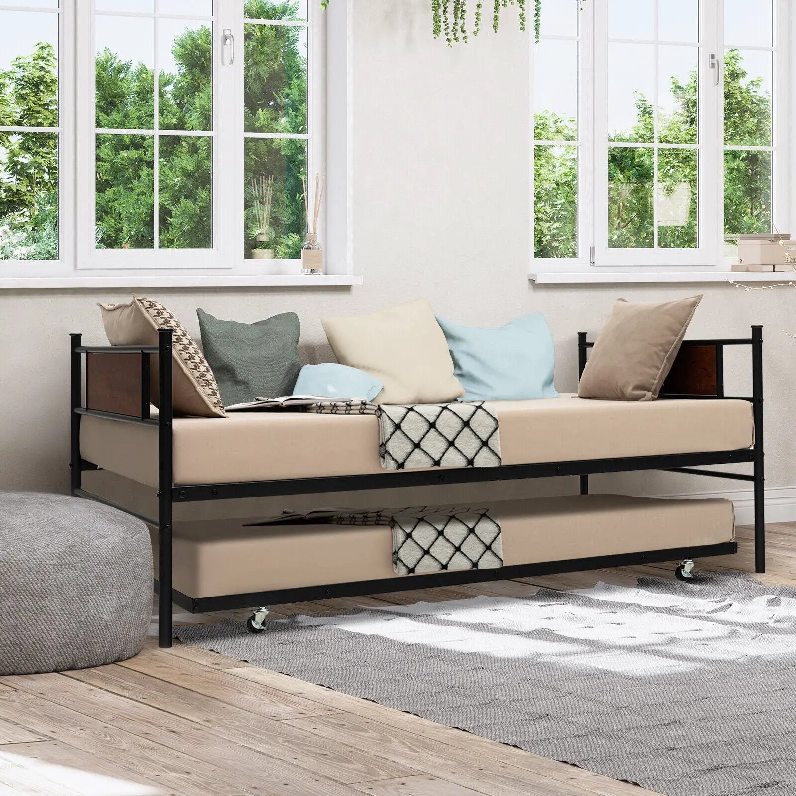Twin Size 2-In-1 Daybed Frame with Pullout Trundle by DirectDeals