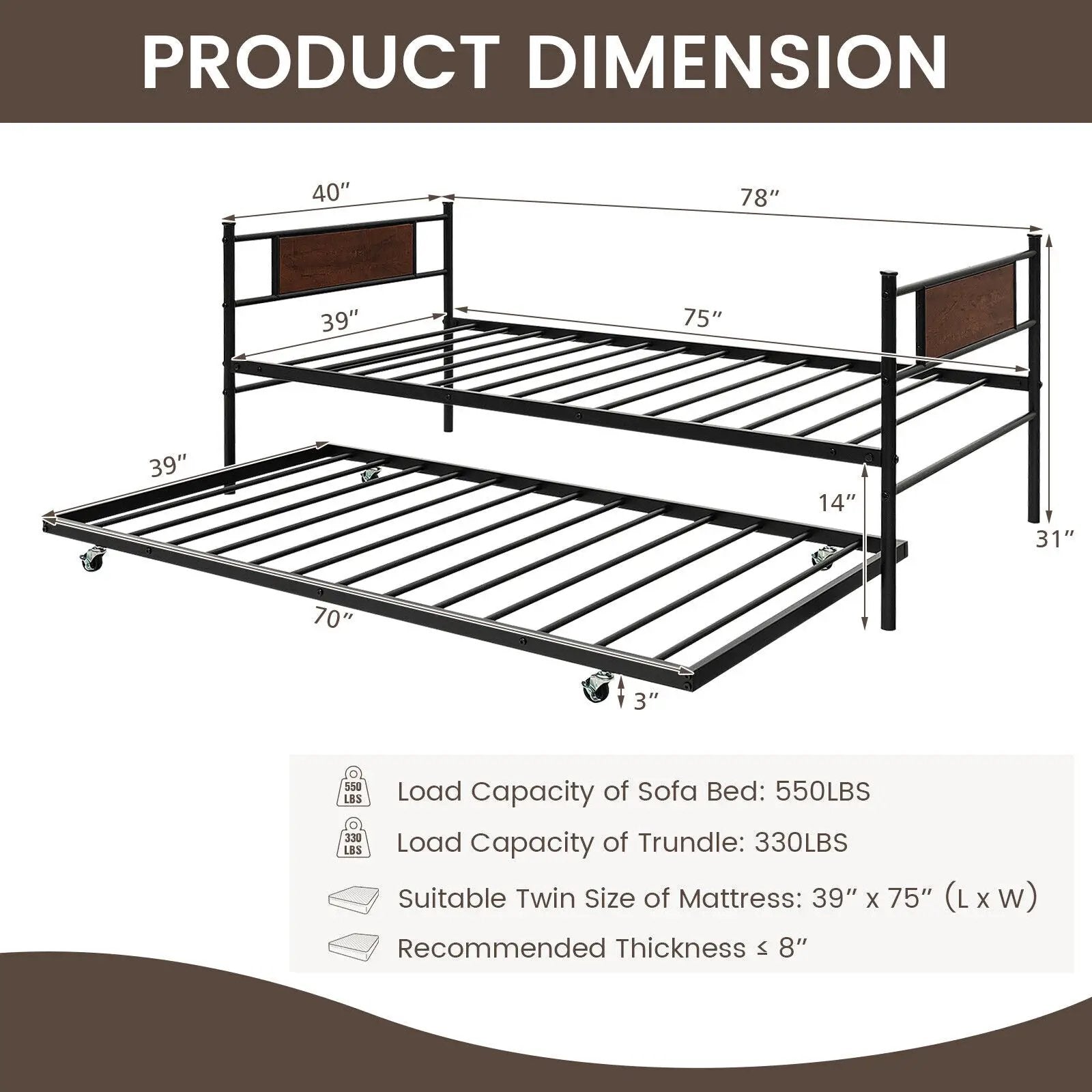 Twin Size 2-In-1 Daybed Frame with Pullout Trundle by DirectDeals