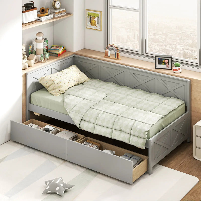 Twin Size Daybed with 2 Storage Drawers No Box Spring Needed by DirectDeals