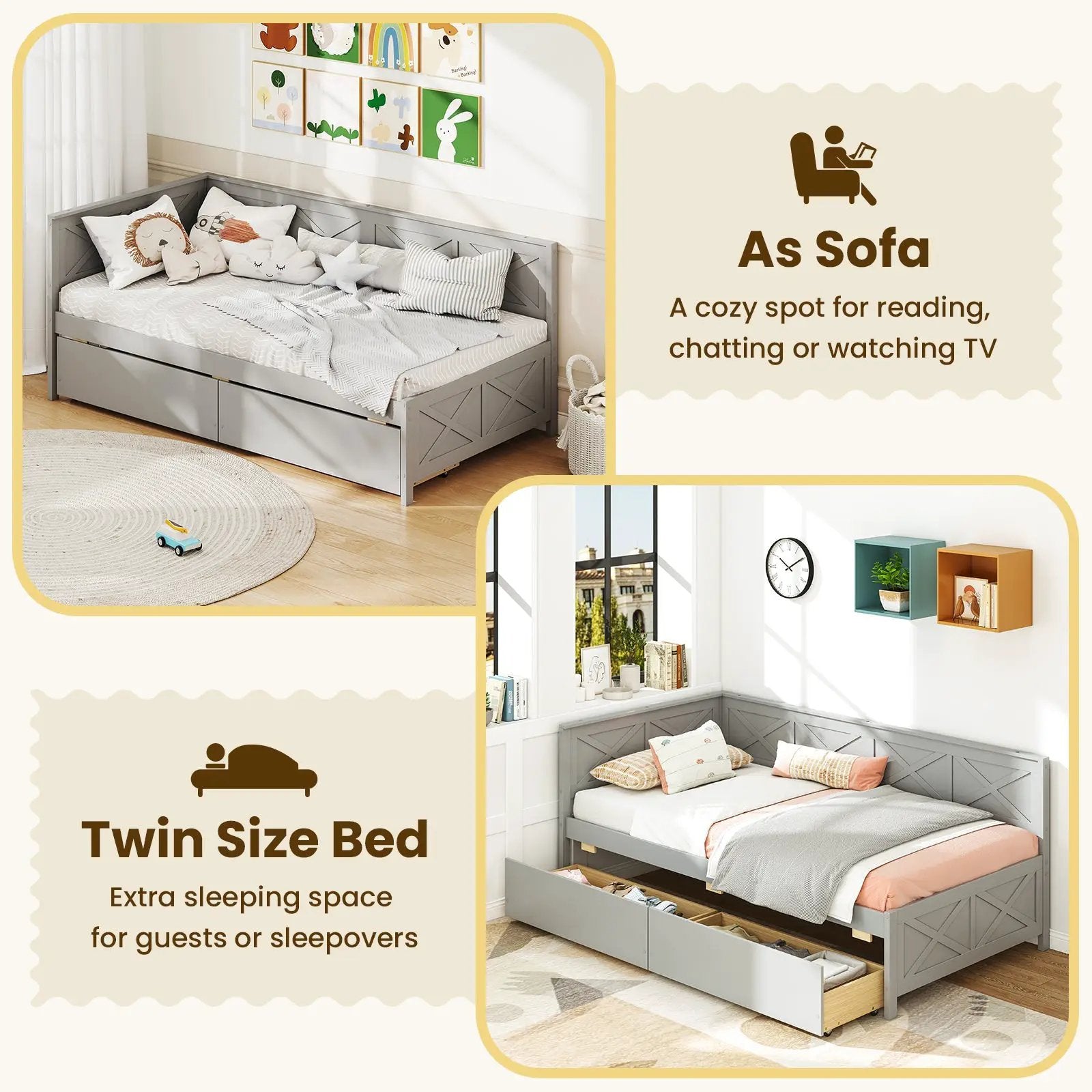 Twin Size Daybed with 2 Storage Drawers No Box Spring Needed by DirectDeals
