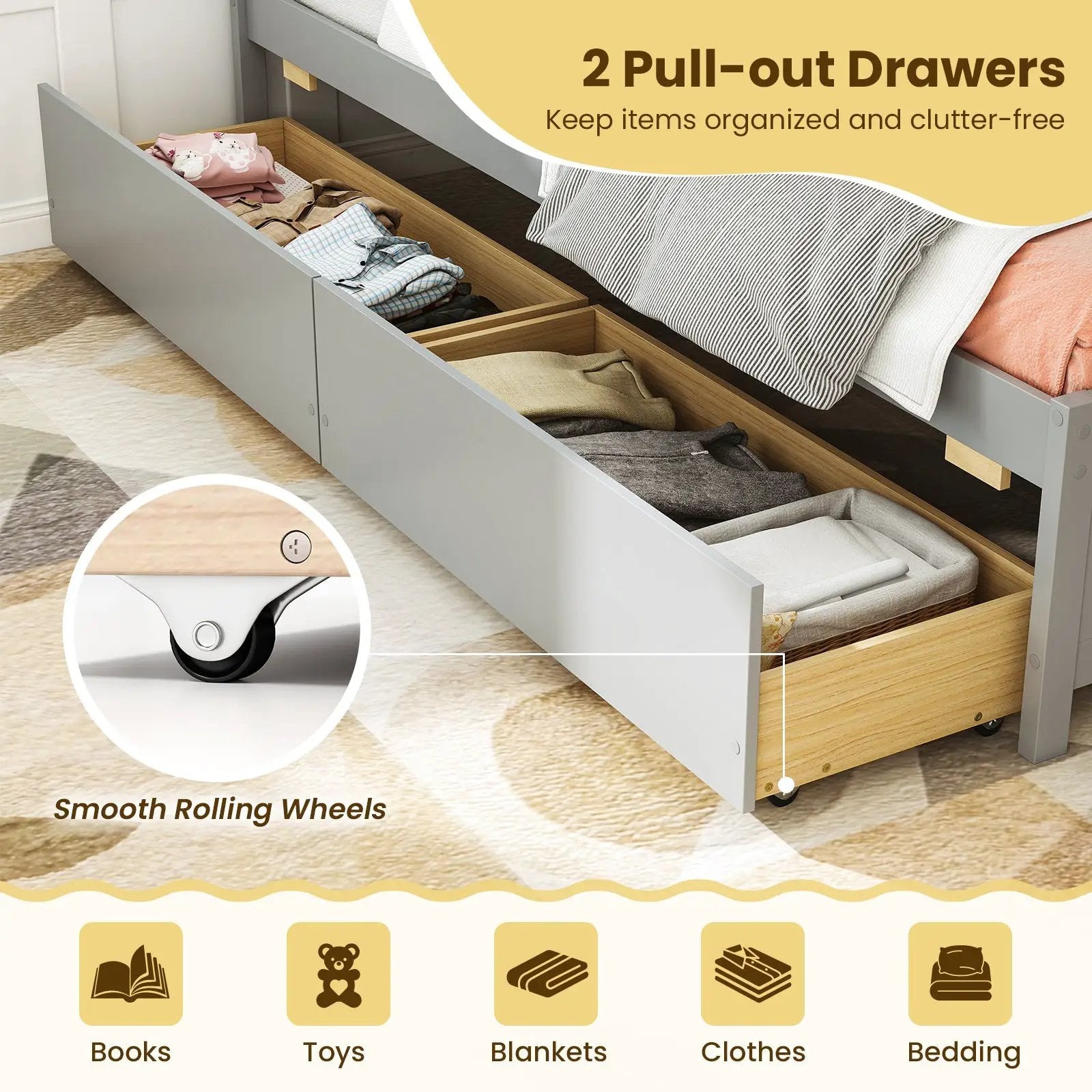Twin Size Daybed with 2 Storage Drawers No Box Spring Needed by DirectDeals