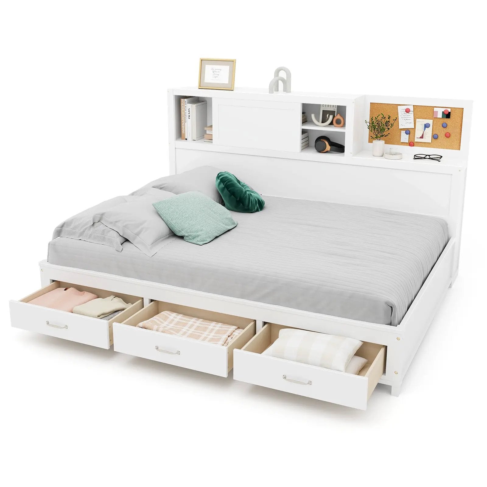 Twin/Full Size Wooden Daybed with 3 Drawers with Storage Shelves by DirectDeals
