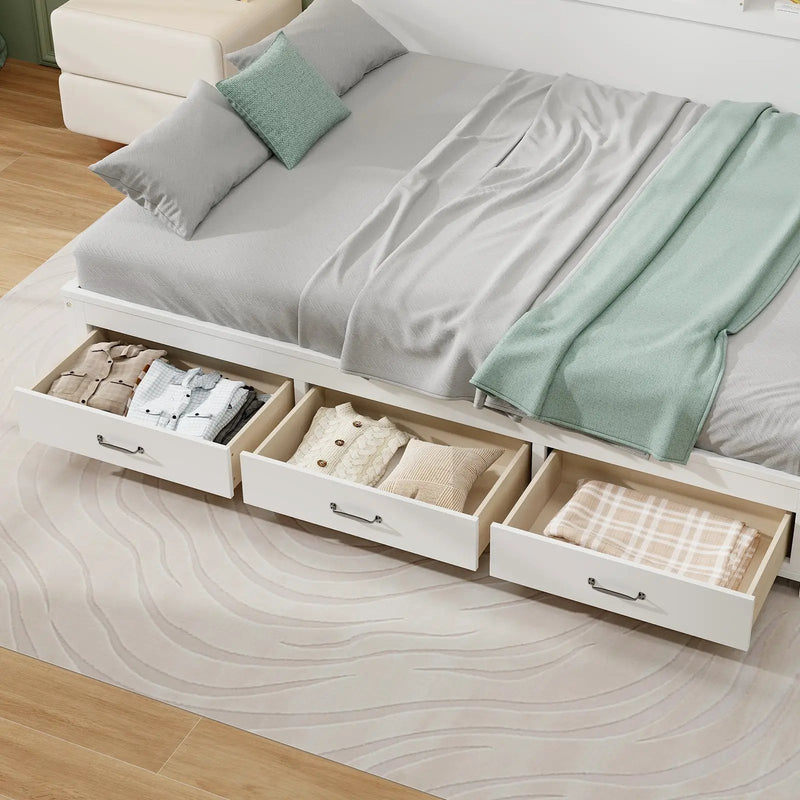 Twin/Full Size Wooden Daybed with 3 Drawers with Storage Shelves by DirectDeals