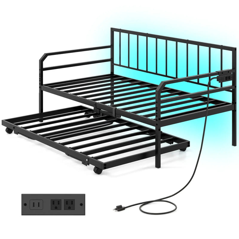 Adjustable Metal Twin Size Daybed with Charging Station and LED Light by DirectDeals