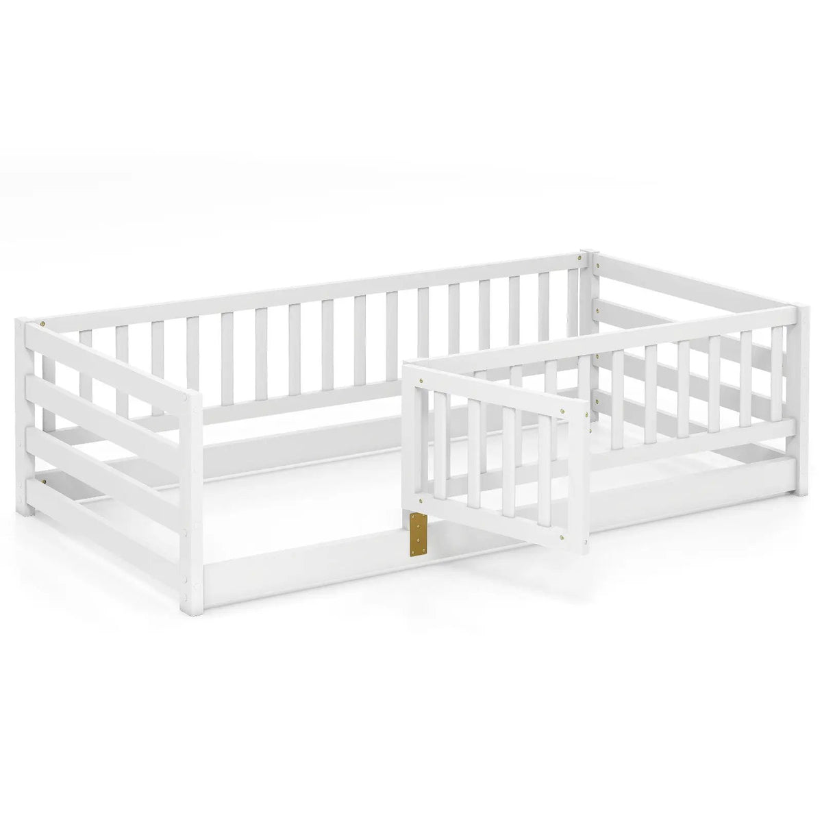 Twin Size Floor Bed with High Fence and Door Playhouse for Kids by DirectDeals
