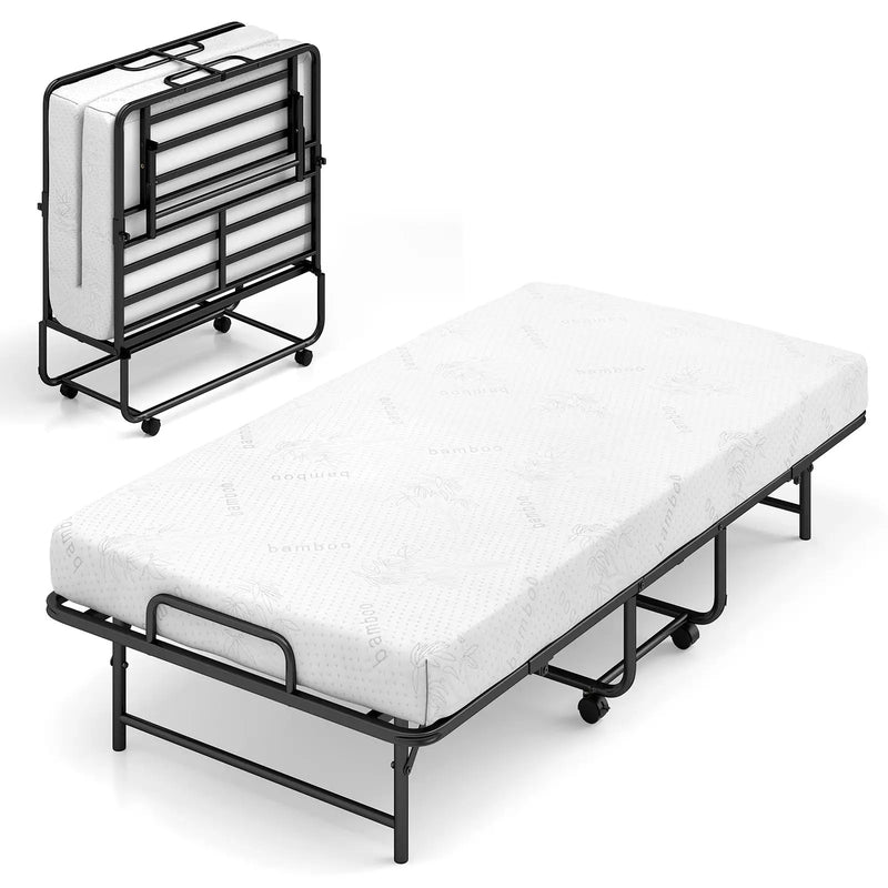 Twin Size Folding Bed with 5-Inch Mattress Rollaway Guest Bed with Memory Foam Mattress by DirectDeals