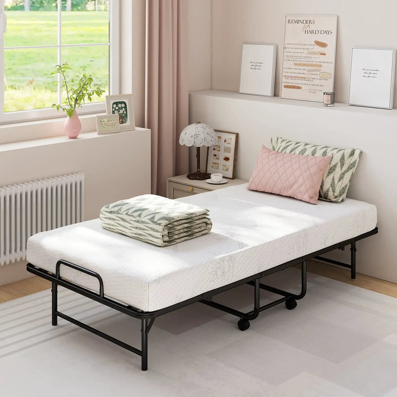 Twin Size Folding Bed with 5-Inch Mattress Rollaway Guest Bed with Memory Foam Mattress by DirectDeals