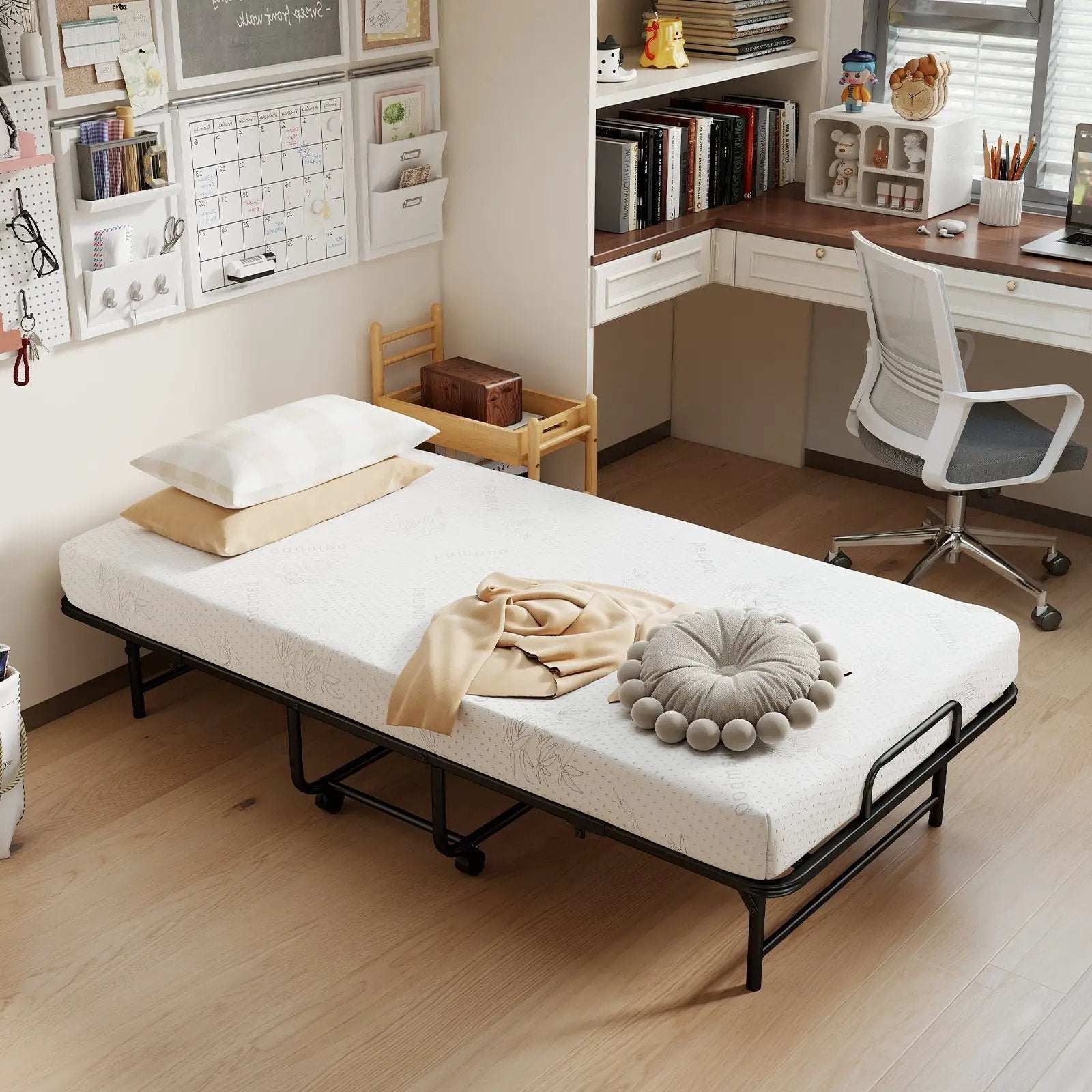 Twin Size Folding Bed with 5-Inch Mattress Rollaway Guest Bed with Memory Foam Mattress by DirectDeals