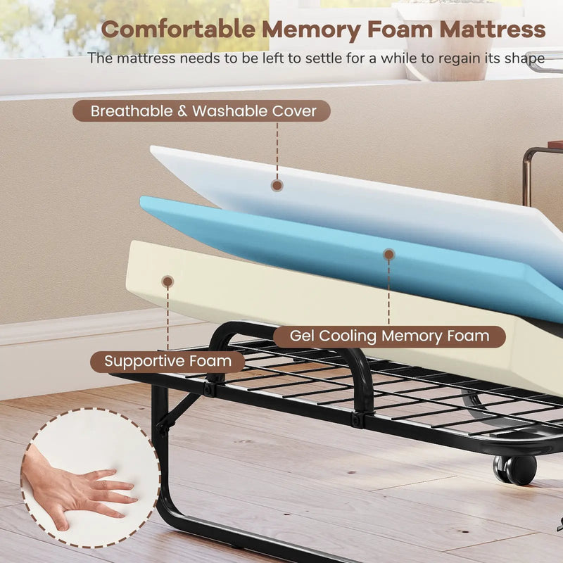 „ÄêFree $29 Pillow with Bed Purchase„ÄëTwin Size Folding Bed with 5 Inch Mattress by DirectDeals