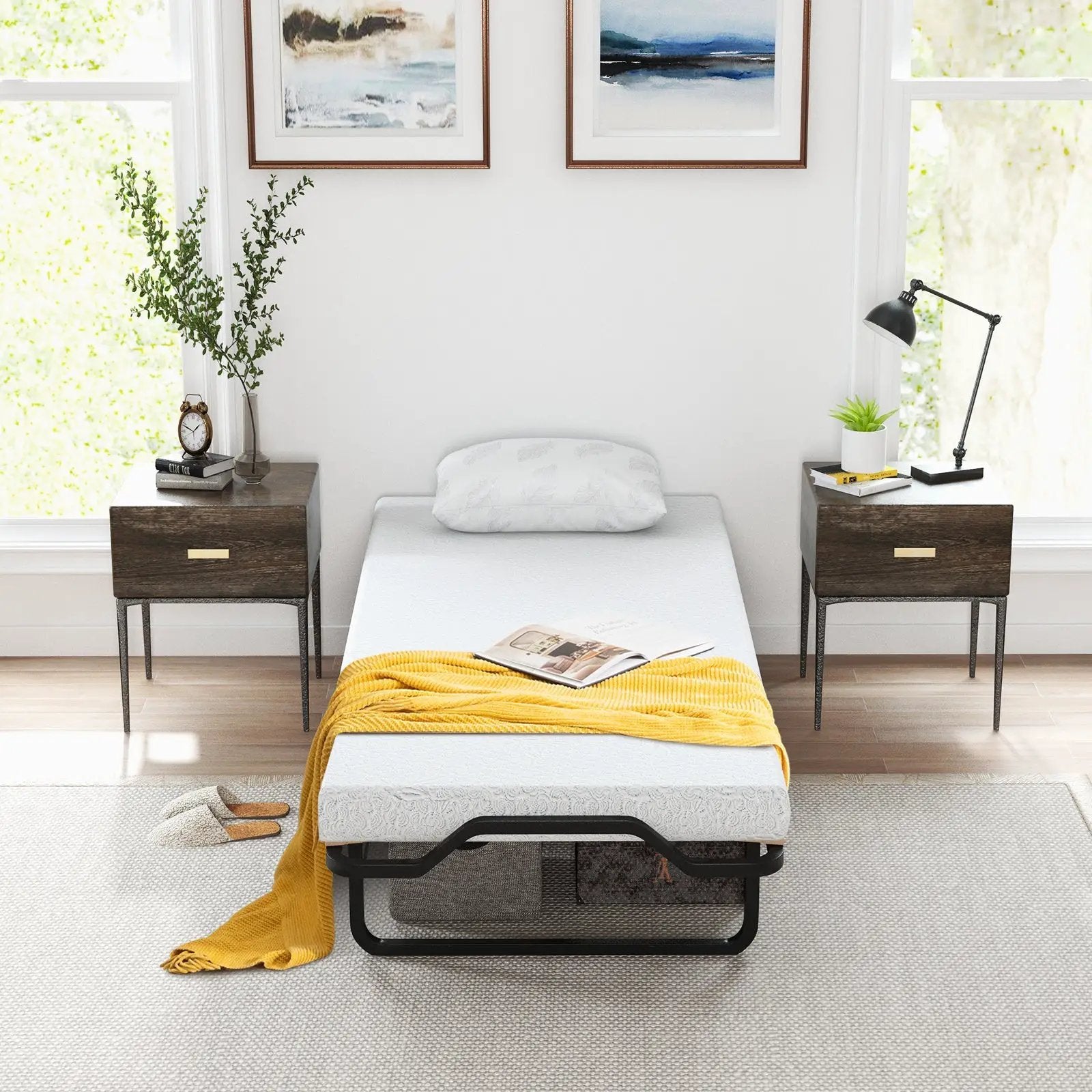 Twin Size Folding Bed with Foam Mattress and Lockable Wheels by DirectDeals