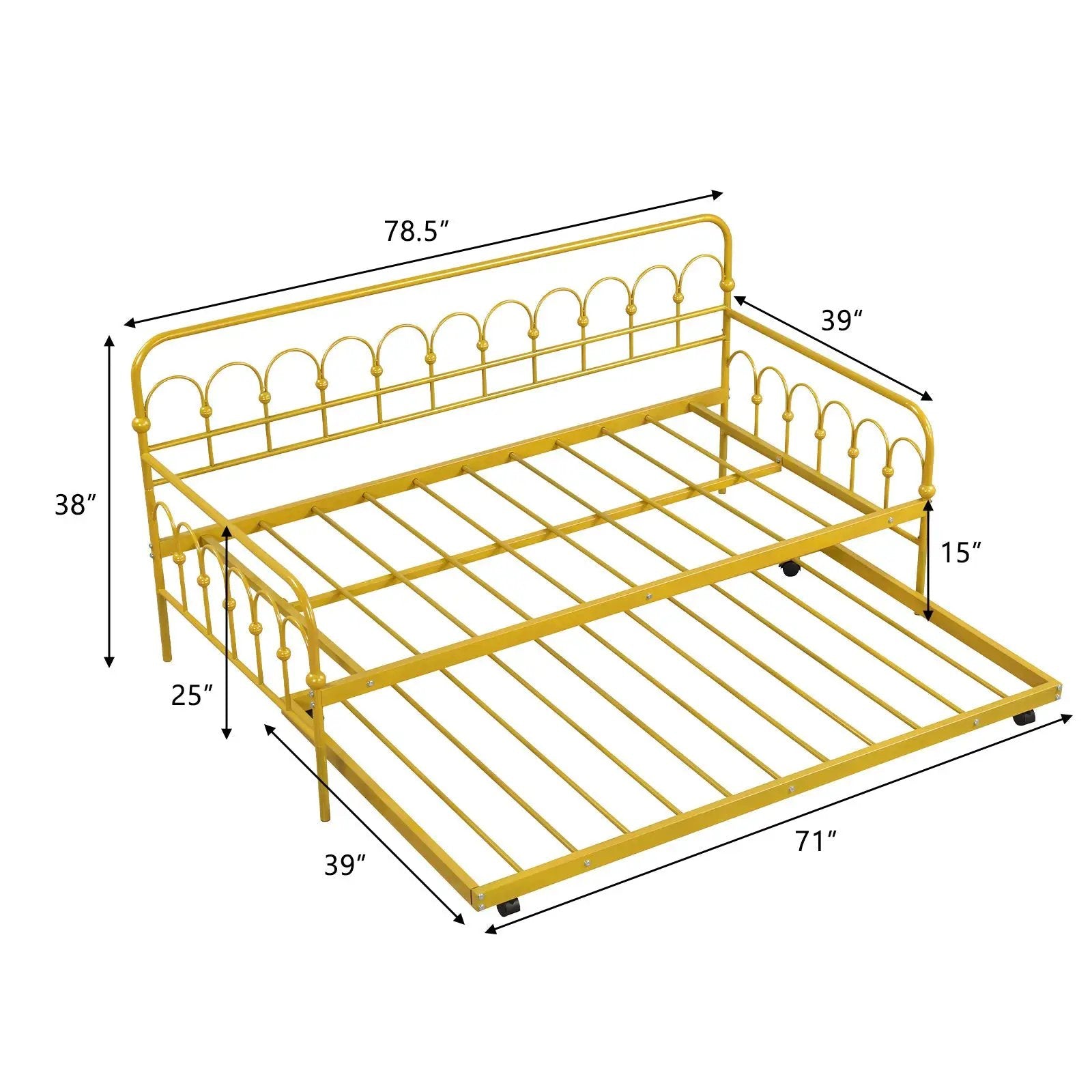 Twin Size Golden Metal Daybed with Trundle and Lockable Wheels-Twin Size by DirectDeals