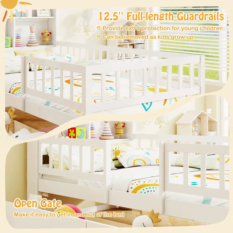 Twin Size House Bed Kids Montessori Bed with House-Shaped Storage Headboard-White by DirectDeals