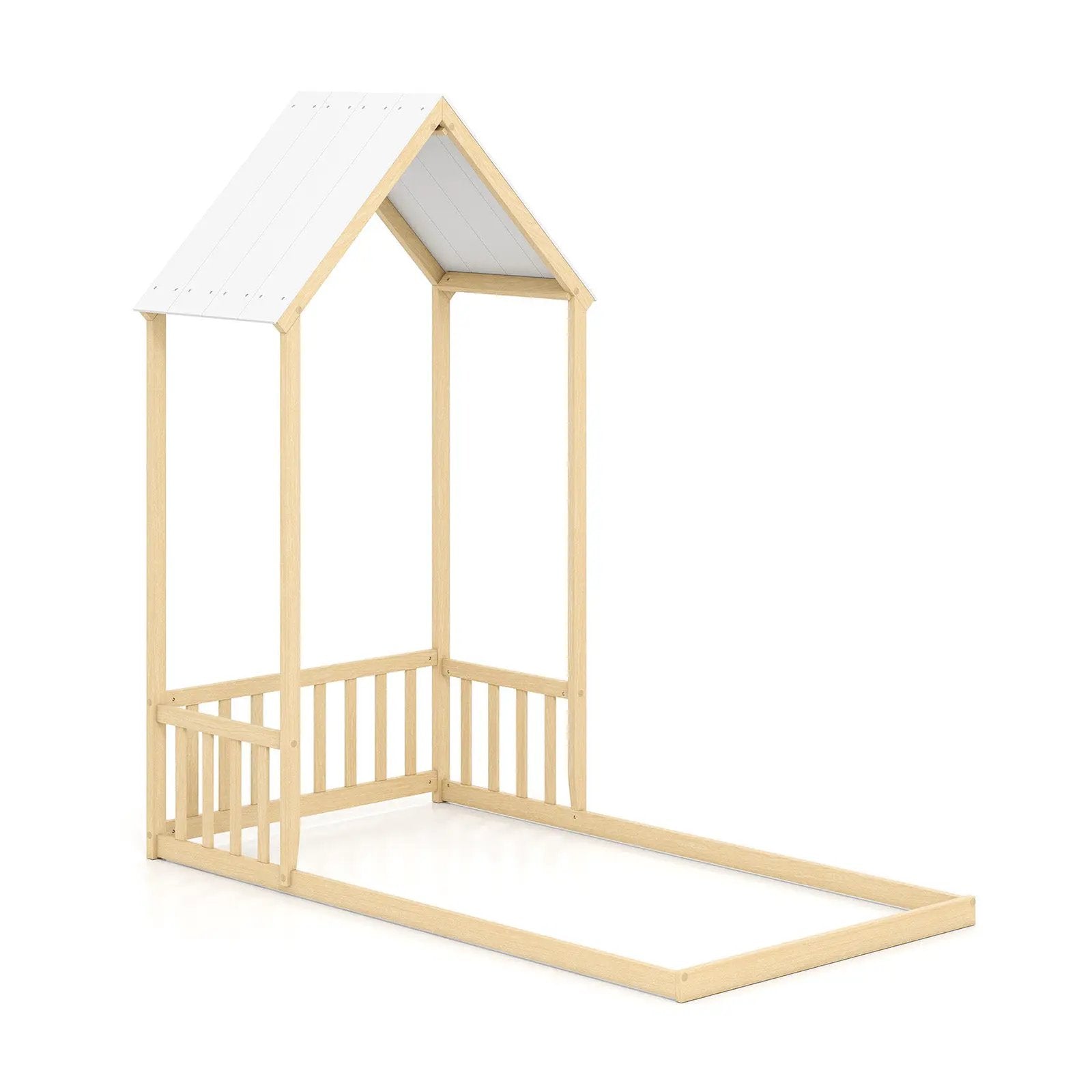 Twin Size House Bed with House Shape Roof and Semi-Fence by DirectDeals
